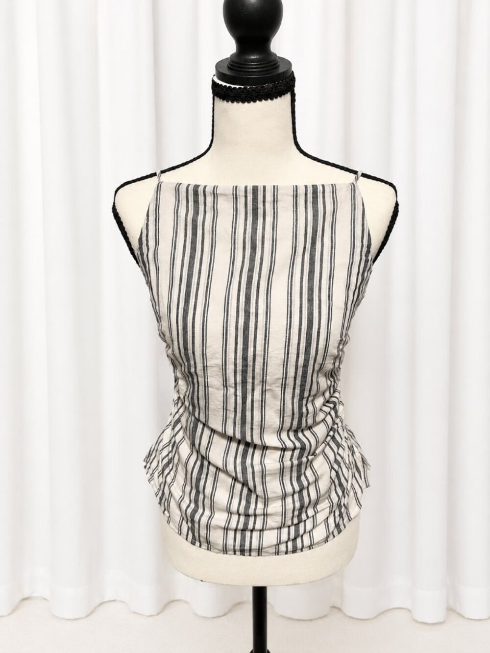 Madewell Ruched Squareneck Tank in Linen-Cotton Striped Size 00
